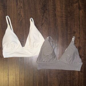 White and Striped Triangle Bikini Tops